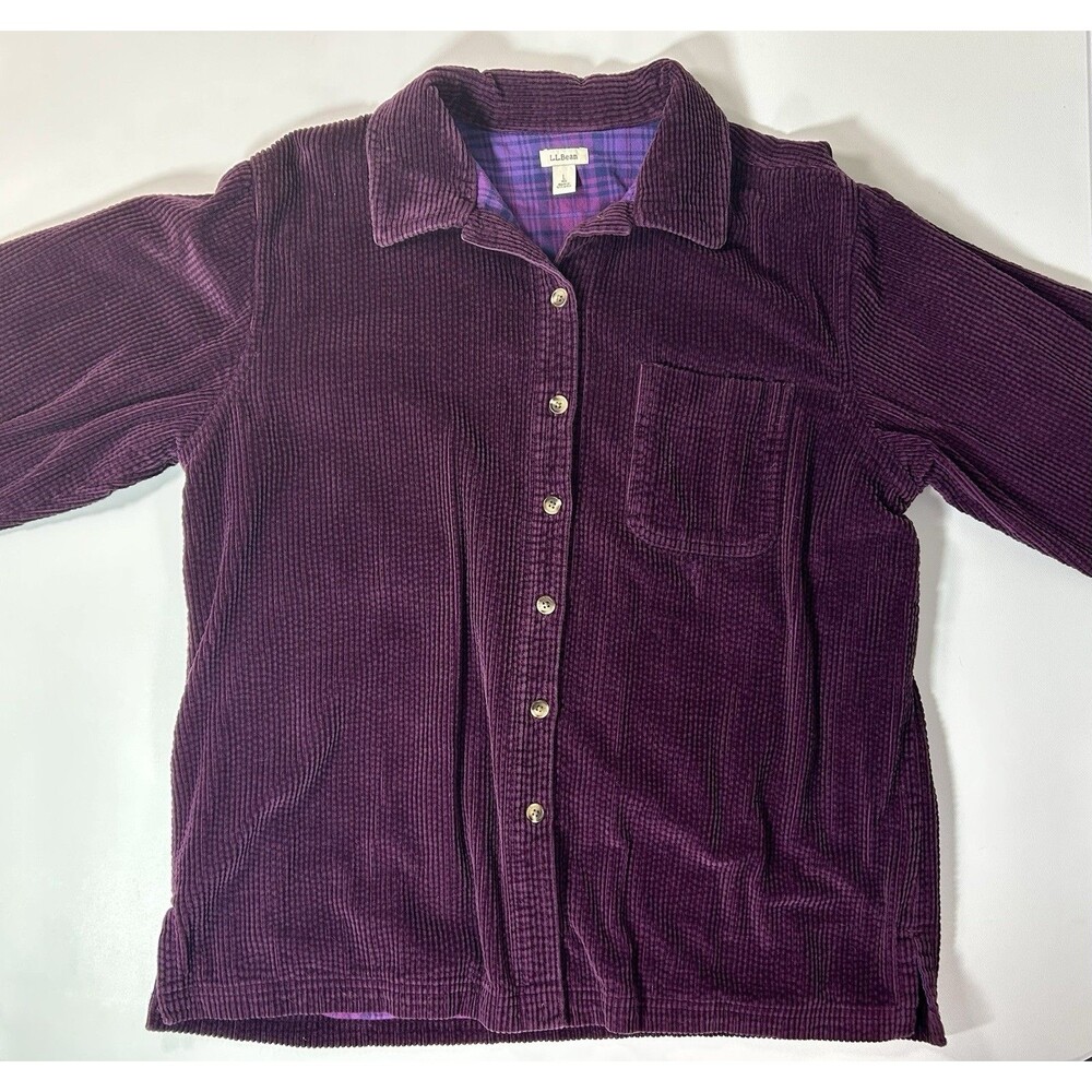 L.L. Bean Large Corduroy Jacket Button Down Purple Vintage Plaid Lining Flannel